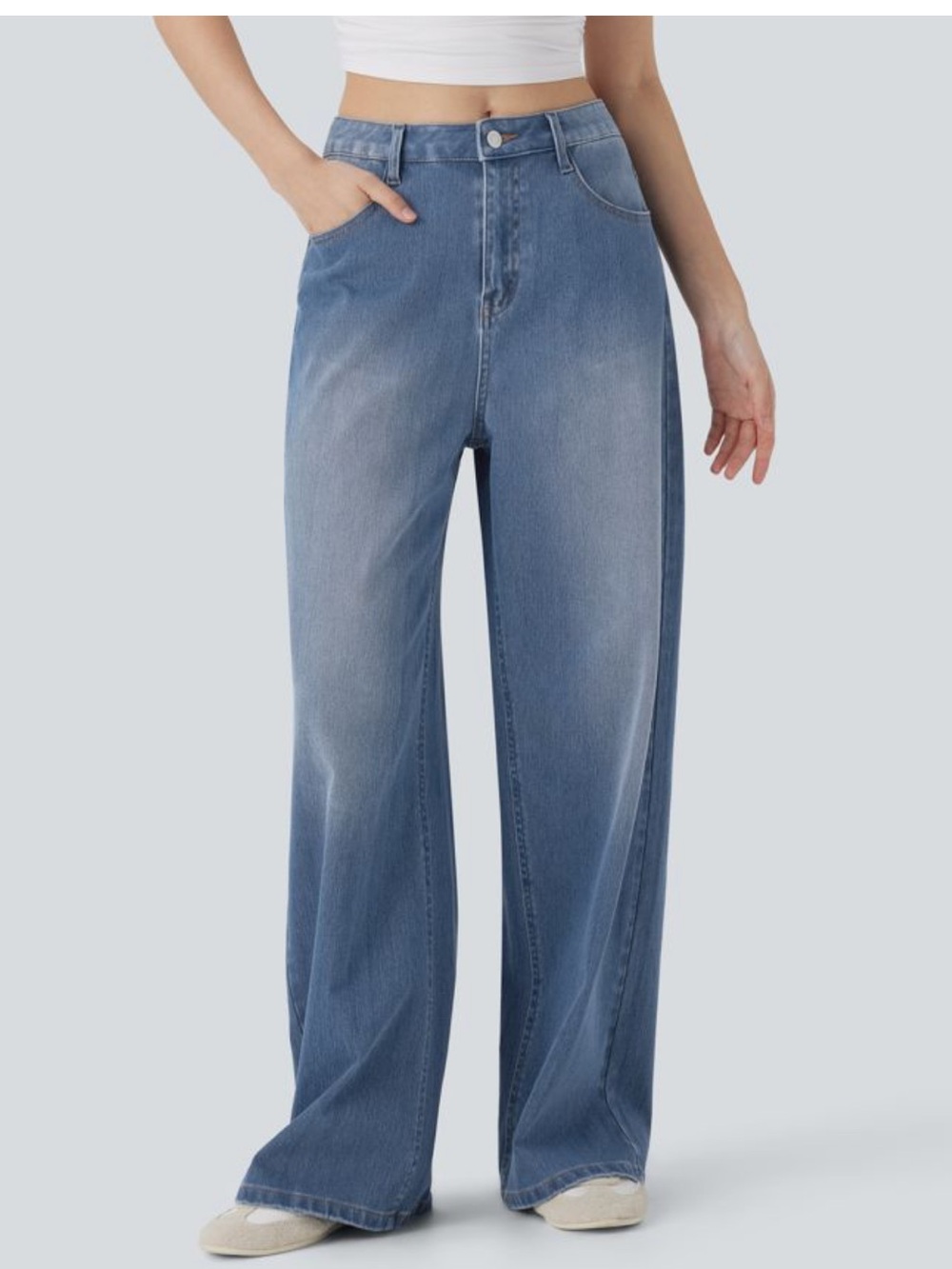 Halara Flex Mid Rise Washed Casual Baggy Jeans with Pockets - Size L - Picture 3 of 6